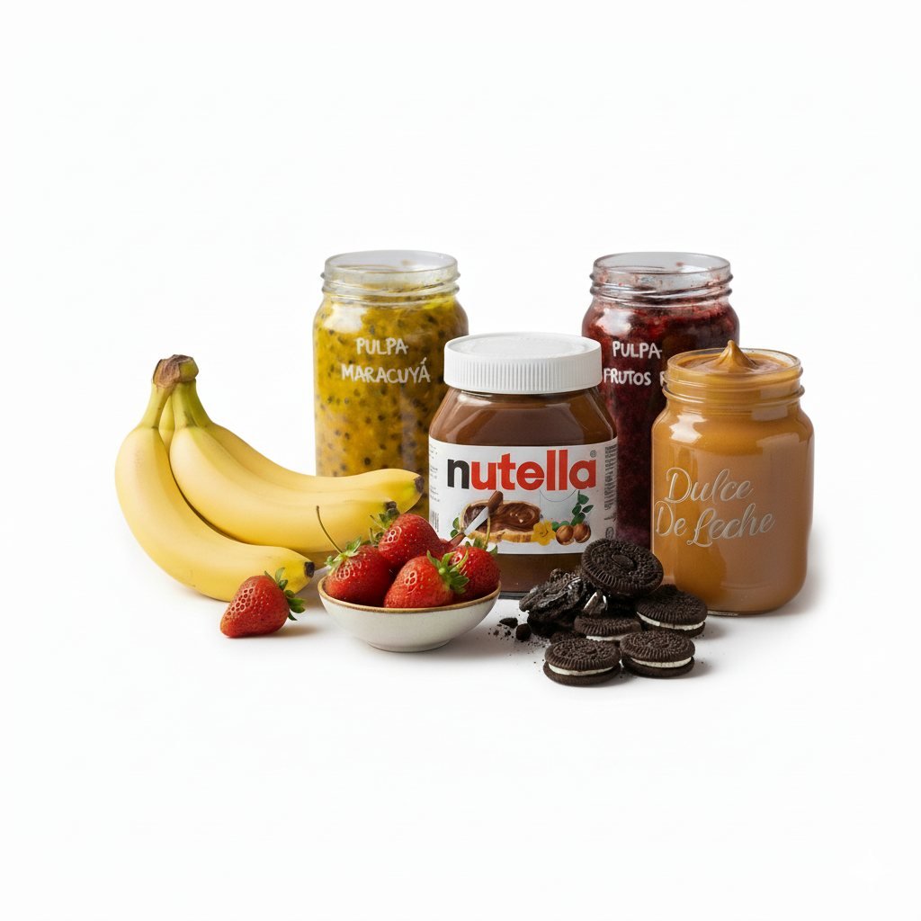 Nutella, Oreo, dulce de leche, banana y frutillas
